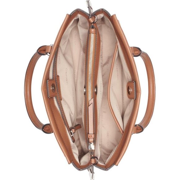 Bianca Caramel Vegan Leather Satchel 3-Compartment Crossbody Handbag - Picture 4 of 5